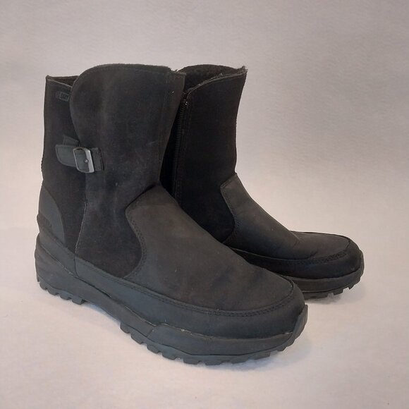 Merrell Black Flat Boots Womens 8 Mid Waterproof Suede Side Zip Fleece Lined. Pl - Picture 1 of 10